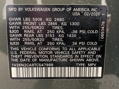 2026 Volkswagen Atlas 2.0T SE w/Technology 4MOTION