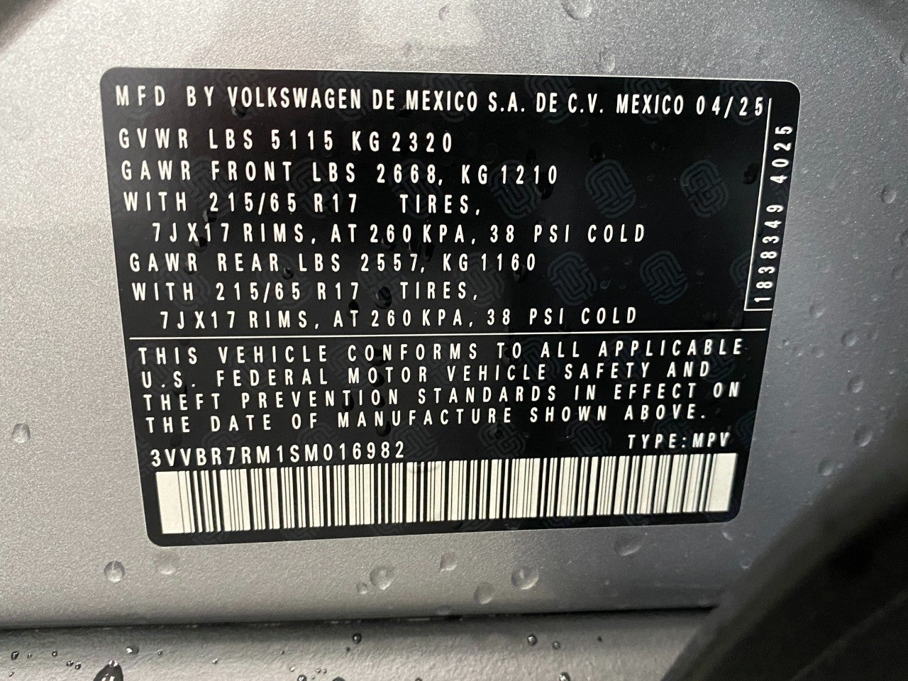 2025 Volkswagen Tiguan 2.0T S 4MOTION