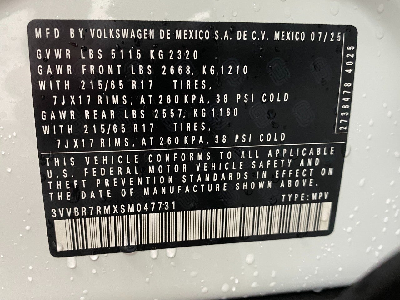 2025 Volkswagen Tiguan 2.0T S 4MOTION