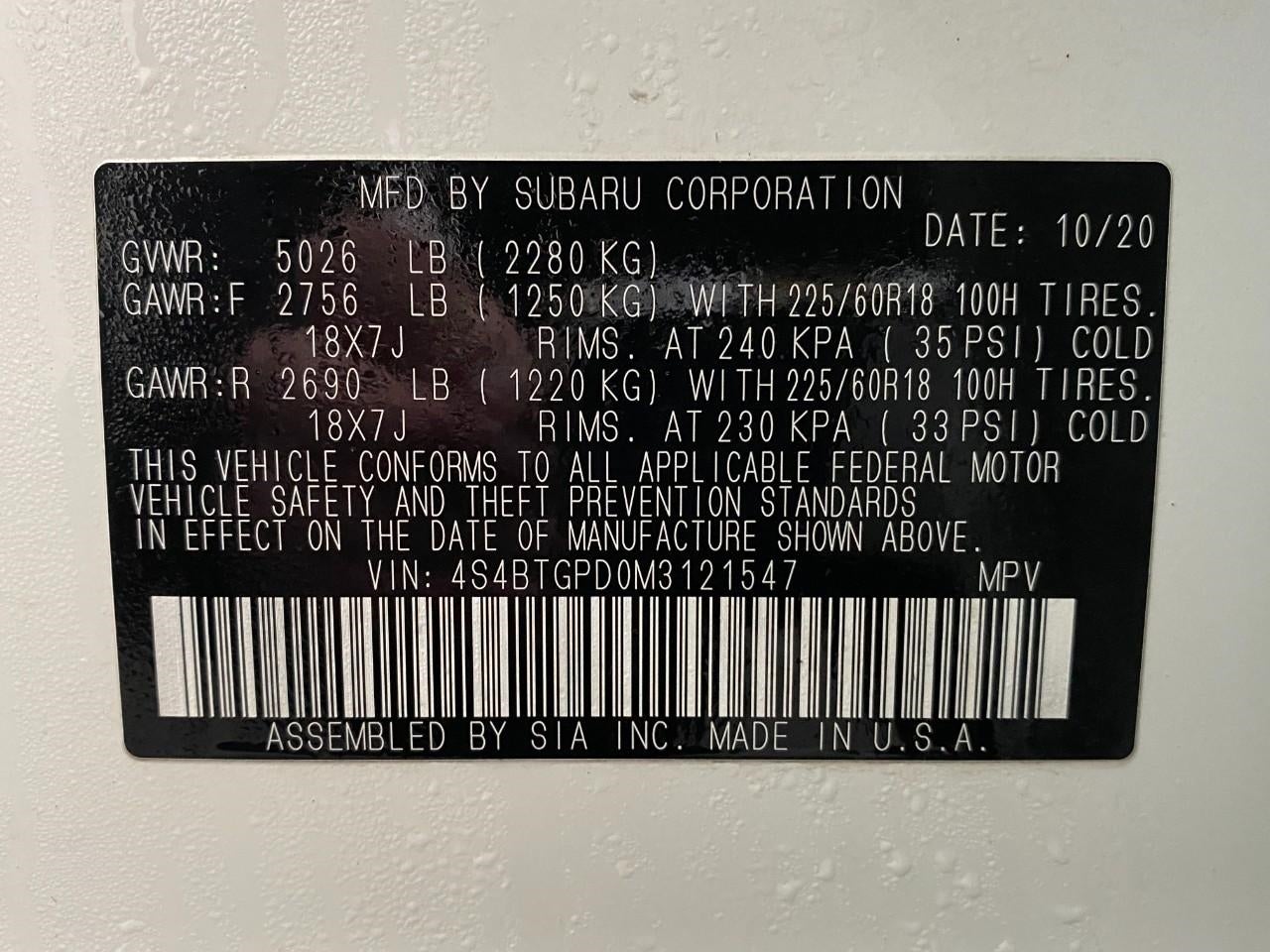 2021 Subaru Outback Touring XT CVT