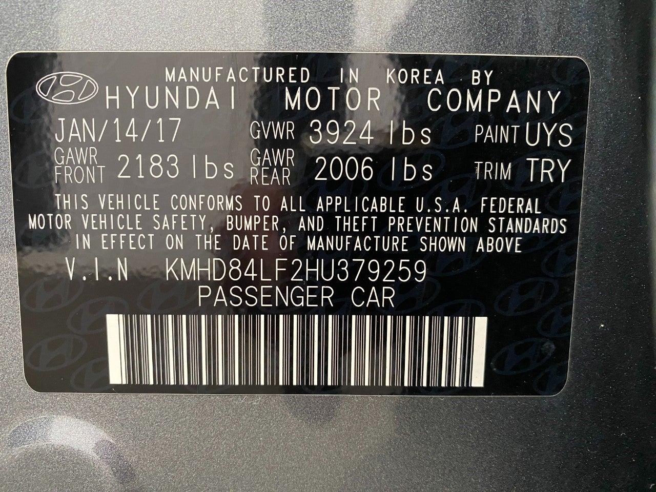 2017 Hyundai ELANTRA Value Edition 2.0L Auto